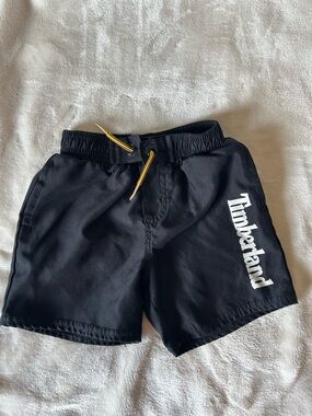Timberland Black Swim Shorts with Yellow Accent Drawstring